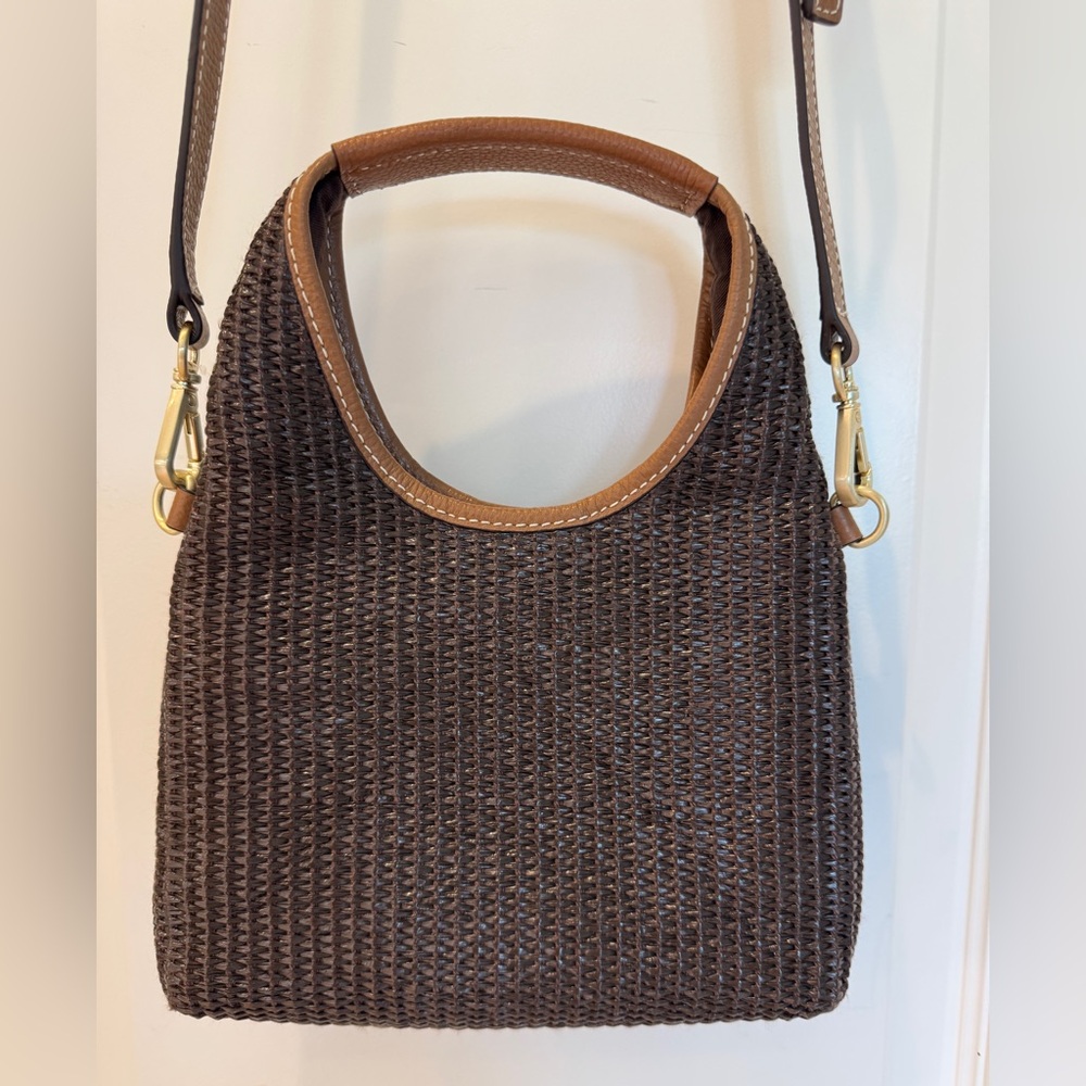 J. Jill Dark Brown Woven Shoulder Bag with Tan Trim